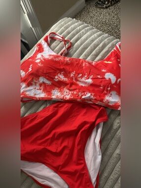 Red White Tie-Dye Two-Piece Swimsuit